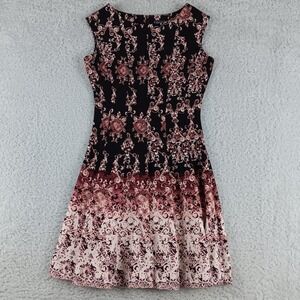 Gabby Skye Womens Black Maroon Ombre Damask Scroll Fit and Flare Dress Size 6